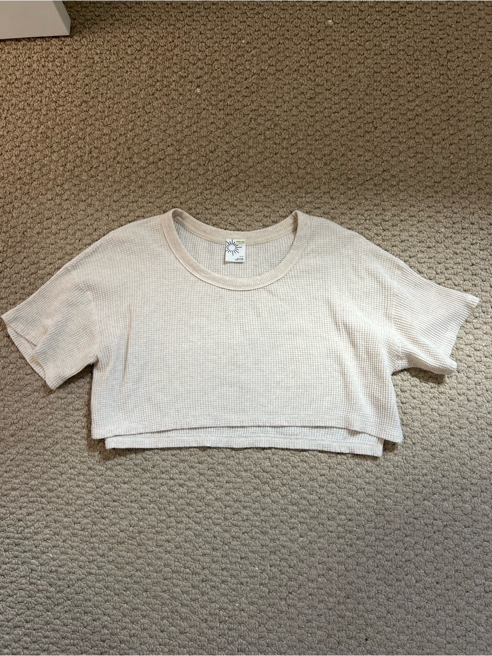 aerie Cream Waffle-Knit Cropped T-Shirt